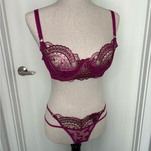 Honey Birdette Julia Lace Underwire Bra and Panty Set - Purple